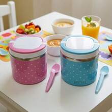 Thermal Food Container With Spoon, 450ml, Stainless Steel And Plastic Thermal Lunch Box, Hermetic, Children's Lunch Box - 粉色 - 查看 9