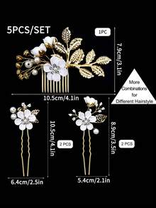 5pcs Elegant Bridal Wedding Crystal Metal Leaf Flower Hair Clips - Shiny Hair Accessories Suitable For Bride And Bridesmaids,Summer,Holiday,Travel, Bun Extension - Multicolor - View 14