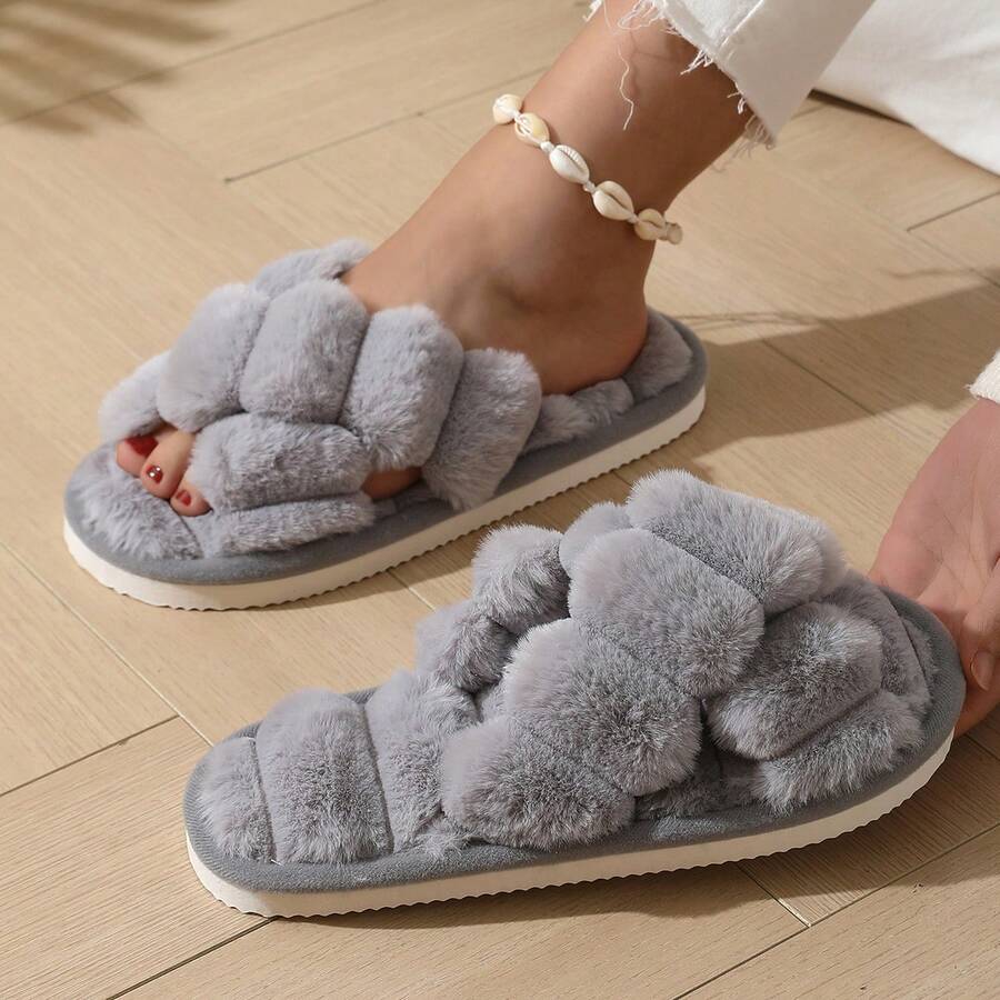 Dép bông hình thoi mới, thân thiện với da, ấm áp, thoải mái, đế EVA chống trượt, thích hợp mang ở nhà. - trắng - Xem 1