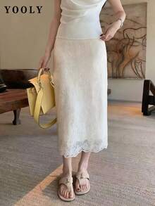 Elegant Daily & Vacation Bohemian Style Embroidered Midi Skirt Summer - Apricot - View 2