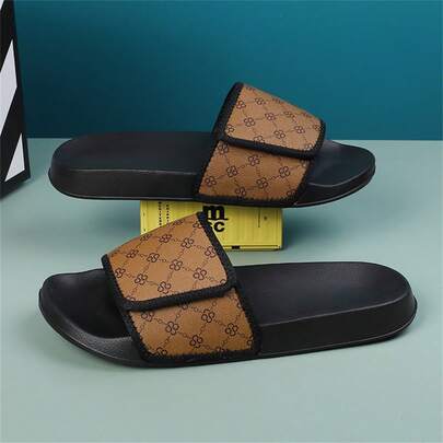 2026 New Fashion Versatile Soft Black Rhombus Pattern Non-Slip Anti-Odor Material Bathroom Slippers For Men