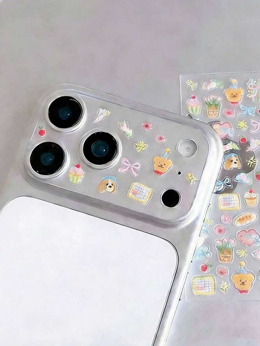 1 pièce/2 pièces/3 pièces Autocollants de protection créatifs pour objectif d'appareil photo, convenant aux films d'objectif et coques de téléphone 11Pro/12Pro/13Pro/14Pro/15Pro/16Pro/17Pro. Autocollants mignons de cœur de fille, chat, chien pour la décoration de coque de téléphone. Autocollants d'ongles mignons de patte de chat, petits motifs de graffitis anglais ludiques