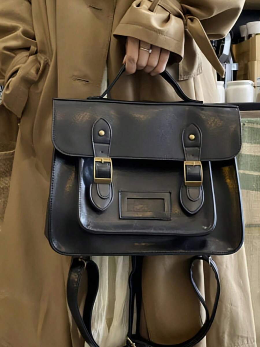 Retro British Style Backpack, Laptop Bag, Messenger Bag, Briefcase, Student Bag, Youthful College Style Sweet Retro Women's Shoulder Bag, Handbag, Fashion Ins Style, Brown, Black - màu đen - Xem 1