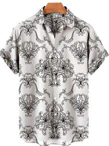 Golden Floral Compass Pattern Radiates Symmetry Symbolizing Direction Wisdom And Elegance For Confident Style 3D Printed Mens Short Sleeve Button Down Shirt - A508D-aT22884 - View 1