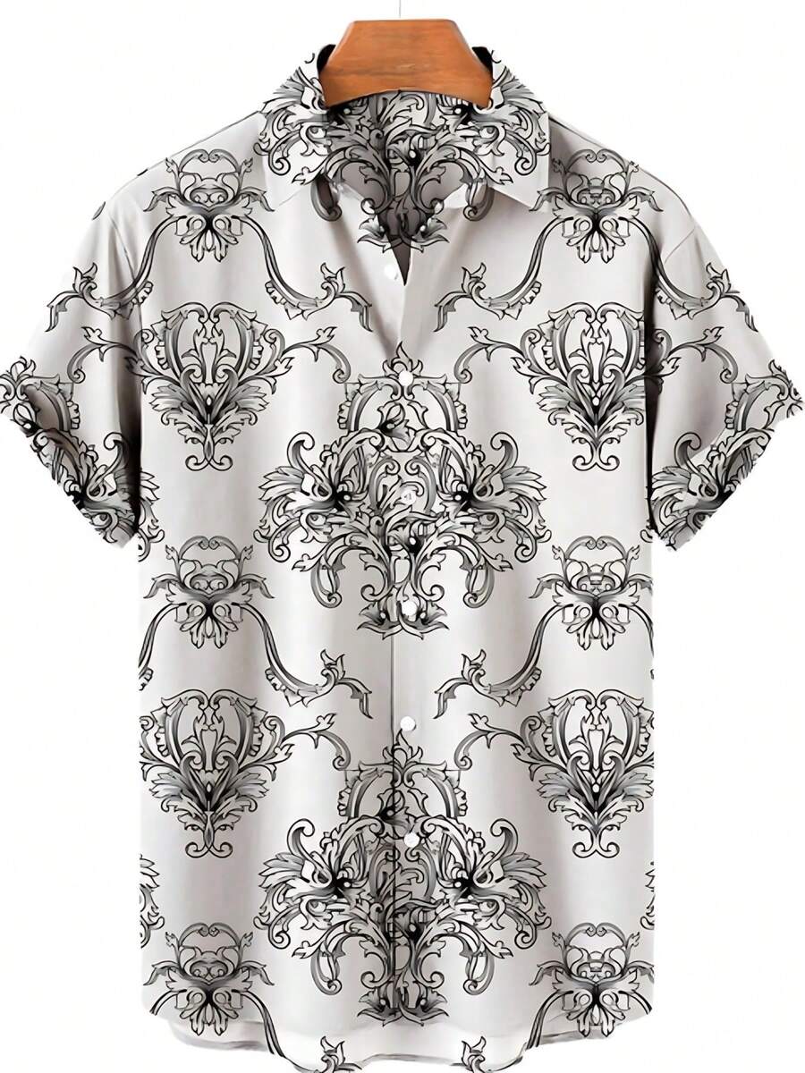 Golden Floral Compass Pattern Radiates Symmetry Symbolizing Direction Wisdom And Elegance For Confident Style 3D Printed Mens Short Sleeve Button Down Shirt - A508D-aT22884 - View 1