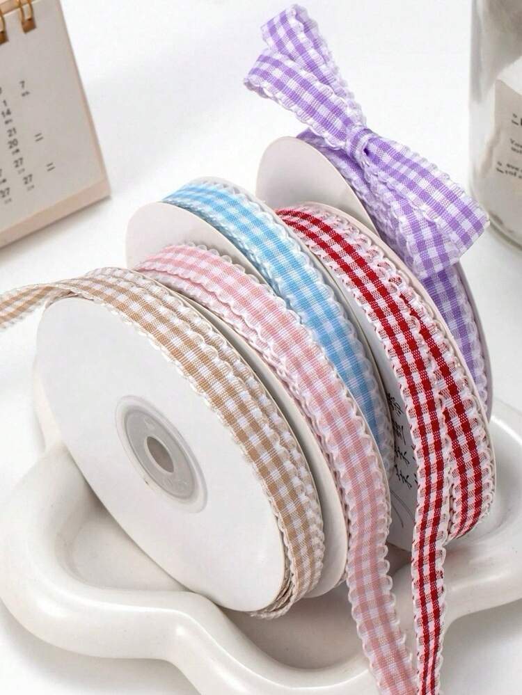 Ruy băng in họa tiết kẻ caro viền lượn sóng, thích hợp trang trí nhà cửa, đám cưới, Giáng sinh, gói quà tự làm, nơ ruy băng. Có thể dùng cho đồ thủ công mỹ nghệ, quần áo, gói quà, phụ kiện tóc và trang trí tiệc, phù hợp với nhiều dự án khác nhau. - nhiều màu - Xem 5