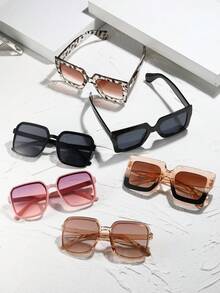 6pcs Women's Colorful Plastic Full Frame Fashion Glasses Elegant Delicate Set, Suitable For Street Photography, Vacation Styles, Business Casual Matching - Bộ 6 món trà đen, họa tiết da báo hồng, màu sâm panh. - Xem 3