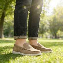 Giày nam thường ngày, giày lười da lộn, giày nam kiểu Anh cổ điển, giày bệt nhẹ và mềm mại. - Màu be - Xem 6