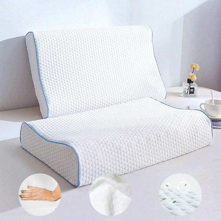 lmohada Para Columna Cervical 55X35CM, Memoria De Almohadas De Cama 1 Pack Estándar,Almohada ergonómica con forma de mariposa para relajación de cuello y hombros, almohada de espuma viscoelástica para relajación del cuello, Almohada Ergonómica Cómoda De Espuma Con Memoria Para El Hogar,suministros de ropa de cama.Diseño de Cierre y Lavable. - Blanco - Ver 1