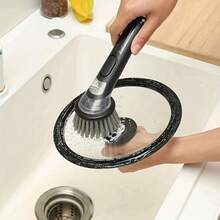 1 cái cọ nồi có bình đựng xà phòng, cọ rửa chén bát dùng để làm sạch bát đĩa, nồi, chảo và bồn rửa, dụng cụ rửa chén, đồ dùng nhà bếp. - Đen - Xem 3