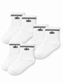 Alo Yoga Half-Crew Throwback Sock (3 Pair) (Unisex) - White 3-Pair - View 4
