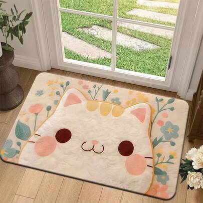 1件可爱粉色猫咪图案门垫，柔软舒适，易于清洁，适用于浴室、玄关、客厅、卧室等日常使用，可作礼物，浴室地垫 | 俏皮猫咪图案 | 柔软质地，猫咪装饰，小面积地毯，玄关地毯