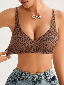 1pc Women Leopard Print Seamless Comfortable Leisure Camisole Bra - Brown - View 3