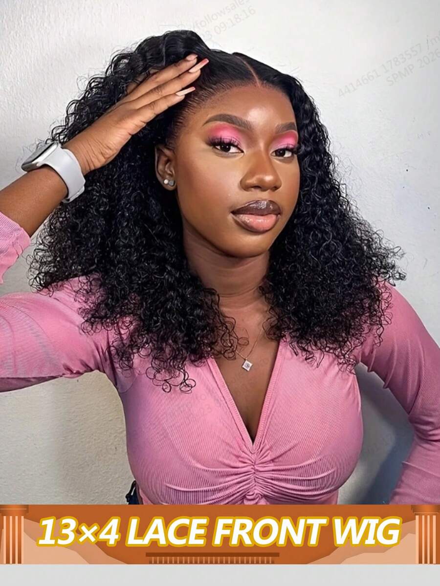 13x4蕾丝前额水波纹假发，带婴儿发，透明蕾丝前额波浪假发，预先拔毛，自由分缝，女士假发，180%密度 - Natural Black - 查看 1