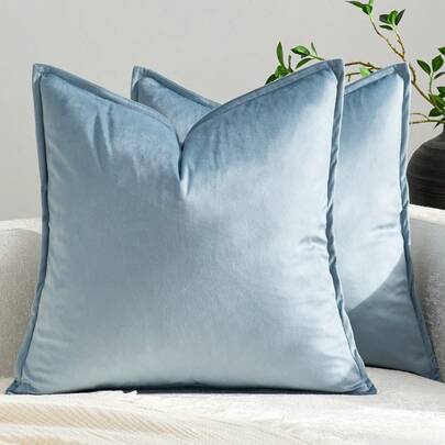 Funda De Almohada Con Borde De Terciopelo, Funda De Cojín Cuadrada De Color Sólido Para Sofá, Dormitorio, Coche, 18x18 Pulgadas (45x45cm), 1 Ud.