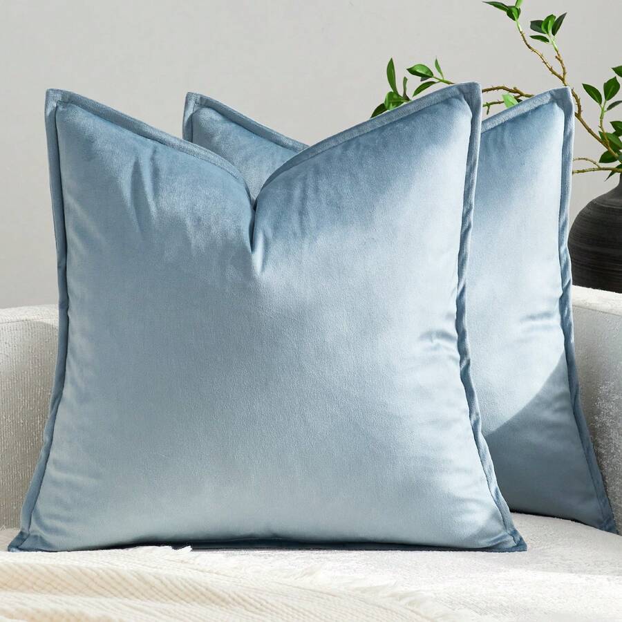 1pc Velvet Edge Pillow Cover Solid Color Square Cushion Case For Sofa, Bedroom, Car 18x18 Inch (45x45cm)