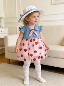 1件装女童蝴蝶印花甜美可爱网纱透气贴身打底裤，柔软棉质面料，白色紧身裤，适合春夏穿着 - 白色 - 查看 6