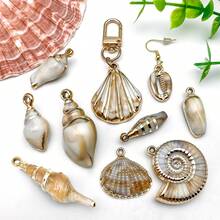 15/24个激光切割金色亚克力贝壳吊坠，带金色边缘，DIY首饰配件，适用于项链、手链、耳环 - 金色 - 查看 6