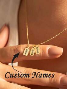 1件个性化条形吊牌项链，可刻多个名字，女士项链，母亲节礼物，简约刻字姓名/日期吊牌挂件，不锈钢材质，可刻1-5个名字，不锈钢饰品，通用礼物，适合周年纪念日、生日、海滩休闲等场合，男女皆宜 - 彩色 - 查看 2