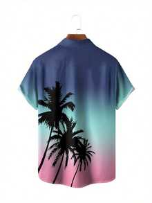 Palm Trees Shadow Under A Dreamy Sunset Sky Symbolizing Tropical Freedom And Relaxed Summer Vibes 3D Printed Mens Short Sleeve Button Up Beach Shirt - 白色 - 查看 2