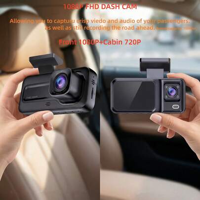 Cámara de salpicadero de doble lente 1080P con 2+1 cámaras, Guardian frontal HD, visión nocturna, sensor G, grabación en bucle, monitor de estacionamiento, vigilancia 24/7, batería de 150mAh, accesorios para automóvil