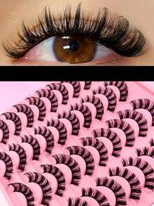 20 Pairs Russian Style Eyelashes, D Curl, Fine & Natural, 16mm Curly Faux Mink Lashes, Like Mink Lash Extension, Fluffy Cat Eye Effect, With Lash Tails, Extra Long False Eyelashes Set - Black - View 2