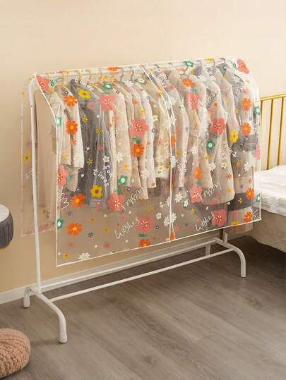 加大码加厚PEVA印花衣物收纳袋，落地式衣架罩，半罩式防尘衣物袋，适用于外套、夹克、衬衫、西装、衣柜收纳，塑料防尘西装袋，悬挂式衣物防尘罩