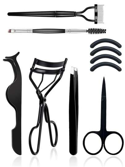 Bộ dụng cụ chăm sóc lông mi 7 món EBANKU - Cọ chải lông mày, dụng cụ tách mi, cọ chải lông mày chuyên nghiệp, dụng cụ uốn lông mày và lông mi kèm miếng đệm silicon, nhíp, kéo.