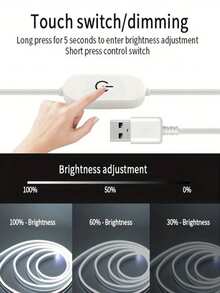 1m/2m/3m/4m/5m USB供電可調光柔性LED霓虹燈條，氛圍燈適用於客廳、臥室、廚房、樓梯、櫥櫃、鏡子、電腦遊戲裝飾，室內臥室電視背光櫥櫃裝飾柔性霓虹燈牌 - 白色 - 查看 7