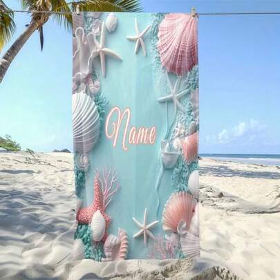 个性化贝壳沙滩巾，采用柔软、超强吸水、超细纤维制成。轻便防风，适合沙滩派对、旅行和露营。