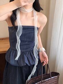 1PC New Spring Arrival: French-Style Romantic Lace Scarf With Faux Pearl Trim-A Luxurious, Lightweight Scarf Perfect For Spring Outings - White - View 4