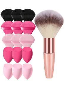 16件套化妆工具套装，包括：1支化妆刷+9个三角粉扑+6个化妆海绵 - 彩色 - 查看 1