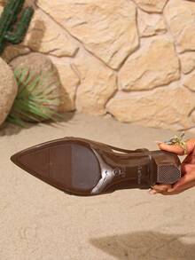 Nuevos zapatos de tacón medio con puntera puntiaguda y tacón grueso, estilo francés para primavera/otoño. Zapatos de trabajo de bajo empeine y no fatigantes para mujeres - Marrón - Ver 7