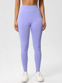 Leggings de yoga para mujer, mallas de yoga de cintura baja acanaladas, leggings de fitness, pantalones de yoga sin costuras, mallas deportivas elásticas - Púrpura malva - Ver 8