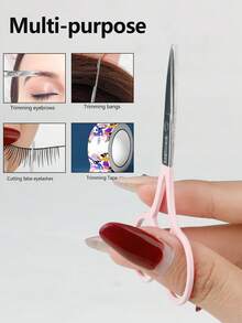 1 chiếc kéo tỉa lông mày bằng thép không gỉ màu hồng, dụng cụ làm đẹp - Hồng - Xem 2