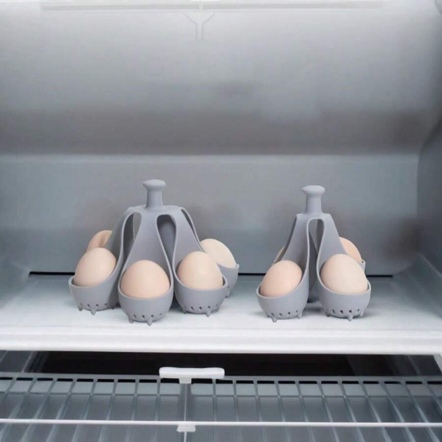 硅胶煮蛋器，耐热煮蛋器支架，鸡蛋模具和鸡蛋托盘，家用 - 淺灰色 - 查看 1
