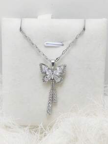 1 Piece Of Elegant Butterfly Pendant With Tassels, Gold Plated, Crystal Chain, Sparkling Cubic Zirconia, Suitable For Young Women, Accessory, Birthday Or Valentine's Day Gift. - 蝴蝶流蘇項鍊,全身鑲嵌鑽石和微鑲寶石 - 查看 10