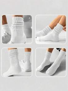 5/10 双装简约休闲白色柔软中筒袜，舒适袜，船袜 - 白色 - 查看 3
