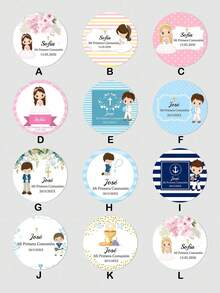 1/30/60/120 pcs Stiker Komuni Pertama Kustom, Label Nama dan Tanggal Personalisasi, Label Bulat Tahan Air dan Tahan Minyak, Ideal untuk Suvenir Baptisan, Dekorasi Perayaan Keagamaan, Segel Amplop Undangan, Mi Primera Comunión - MultiWarna - View 2