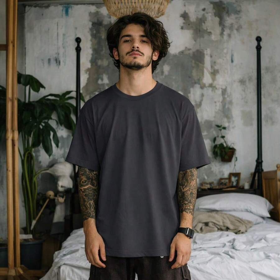 Men's Basic Oversized T-Shirt, Sizes S To Plus Size 6XL, 100% Cotton, 18 Colors - Dark Grey - View 1