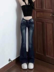 Women Jeans - 深藍色 - 查看 4