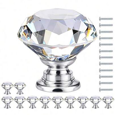 12 adet Kristal Cam Dolap/Çekmece/Gardırop 1,18" Küçük Çinko Alaşımlı Topuz Kulp, Mobilya Donanım Aksesuarları