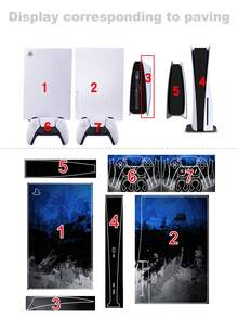 6pcs P5 Game Console Stickers With Black & Blue Ink Pattern, Dust-Proof And Wear-Resistant - View 6