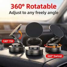 1pc 360° Rotatable & Foldable Magnetic Car Phone Holder, Black. Vacuum Suction Design Won't Leave Marks, Doesn't Block Vision, Fits All Car Models T-28 - Black - View 3