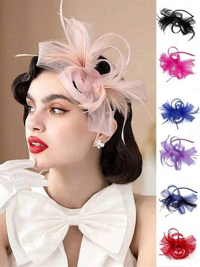 1 pièce Chapeau mini élégant multicolore, style Kentucky Derby, convient pour les thés dansants, les mariages, Halloween, les événements d'église, les fêtes de carnaval, les accessoires d'Halloween, le chapeau de mariée, plumes, polyester, été, plage