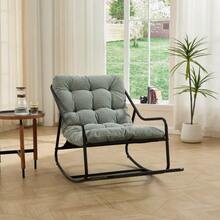 Outdoor Rocking Chair, Comfortable, Soft And Thick Cushion For Living Room, Bedroom, Reading Room, Black Frame With Light Green Cushion - Mint Green - View 1