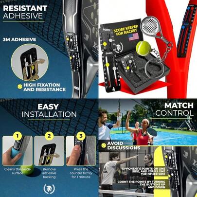 Tennis And Padel Score Keeper For Rackets Ultra-Light 3M Adhesive Tennis Racket Score Tracker And Set Scorer Must Have Tennis Accessories For Women Men And