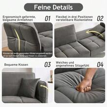 Adjustable 2-In-1 Sofa Bed – Double Seat, Velvet Fabric, Folding Armrests With Sleeping Function, Ideal For Small Families. - Grey - View 11