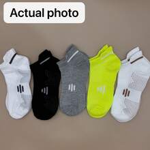 5 pares de meias masculinas lisas, respiráveis, confortáveis e casuais; meias invisíveis de verão, ideais para atividades físicas. - Multicolorido - Ver 8