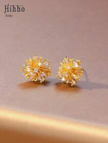 Hihho 一对锆石烟花/蒲公英耳钉，镀金奢华优雅耳环，闪亮耳环款式完美搭配高端、甜美和通勤装束 - 璀璨煙火 - 查看 3